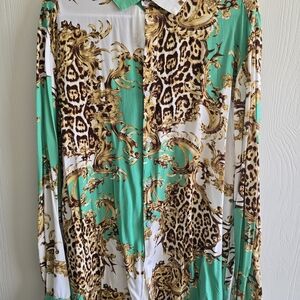 Fashion Nova Green and Brown Patterned Shirt